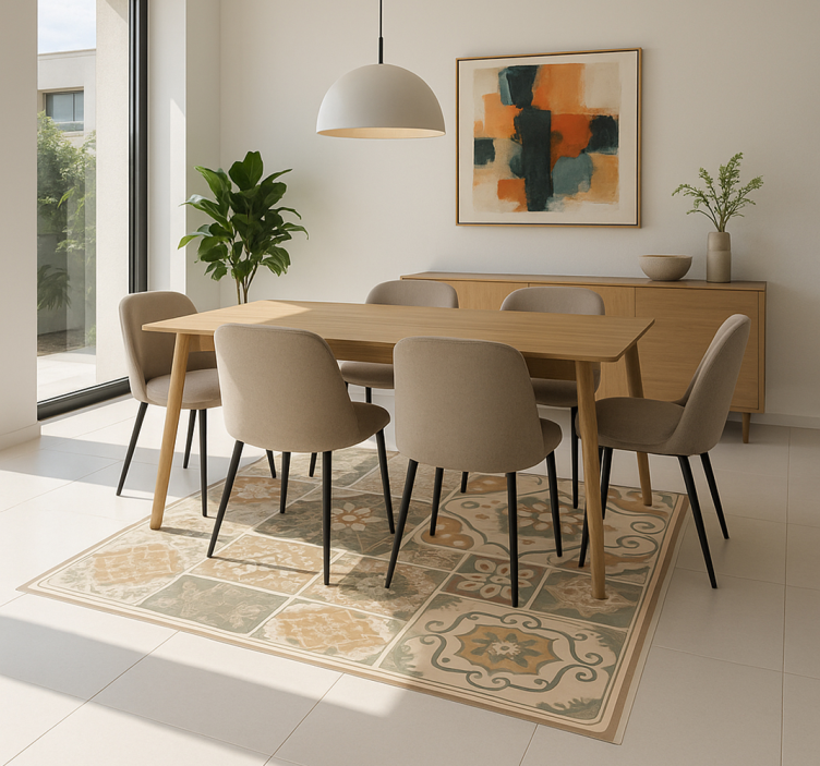 çeşitli ebatlarda çimento karoları oturma odası pvc halı - TenStickers