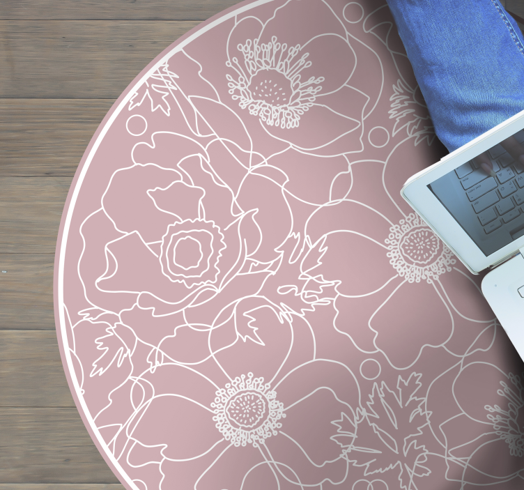 çiçek anahat motifi çiçekler ve bitkiler pvc halı - TenStickers