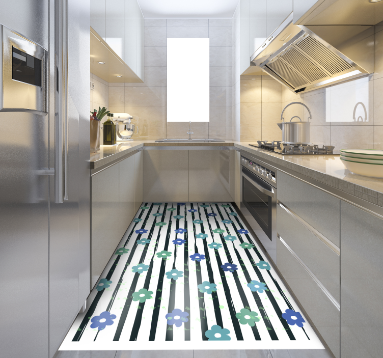 çiçek çizgili tasarım mutfak pvc halı - TenStickers