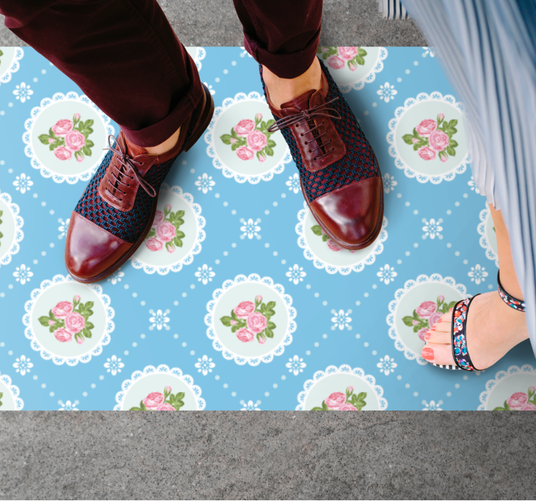 çiçek dantel modeli mavi pvc halı - TenStickers