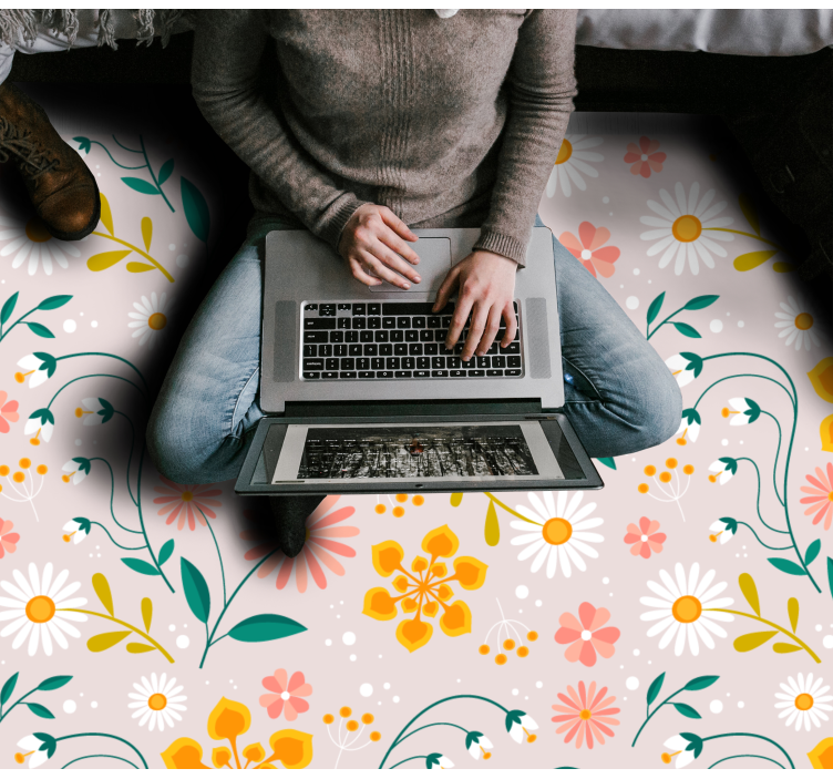 Papatya tarlası tasarımı çiçekler ve bitkiler pvc halı - TenStickers