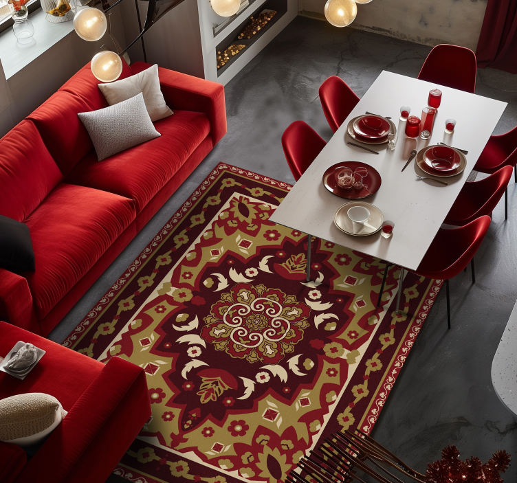 çiçek geometrik vintage tasarım yemek odasi pvc halı - TenStickers