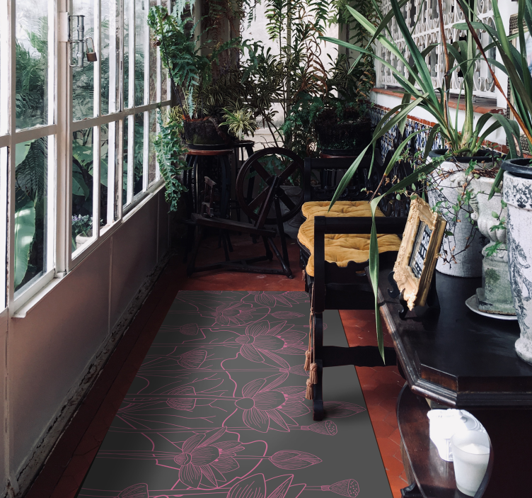 çiçek kontur kroki çiçekler ve bitkiler pvc halı - TenStickers