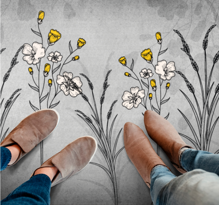 çiçek kroki detayı çiçekler ve bitkiler pvc halı - TenStickers