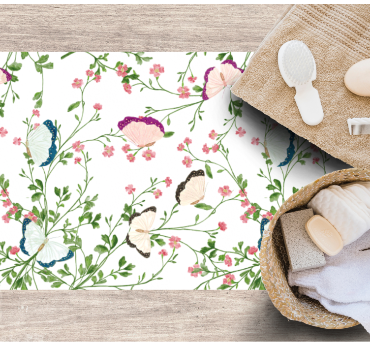 Kelebek deseni çiçekler ve bitkiler pvc halı - TenStickers