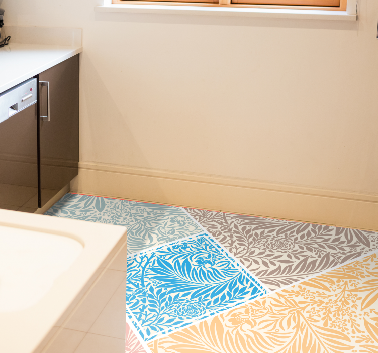 çiçekli patchwork tasarımı mutfak pvc halı - TenStickers