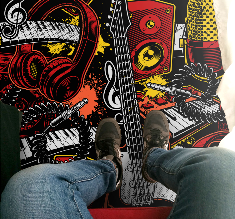 çizgi film müzik aletleri kare vinil halı - TenStickers