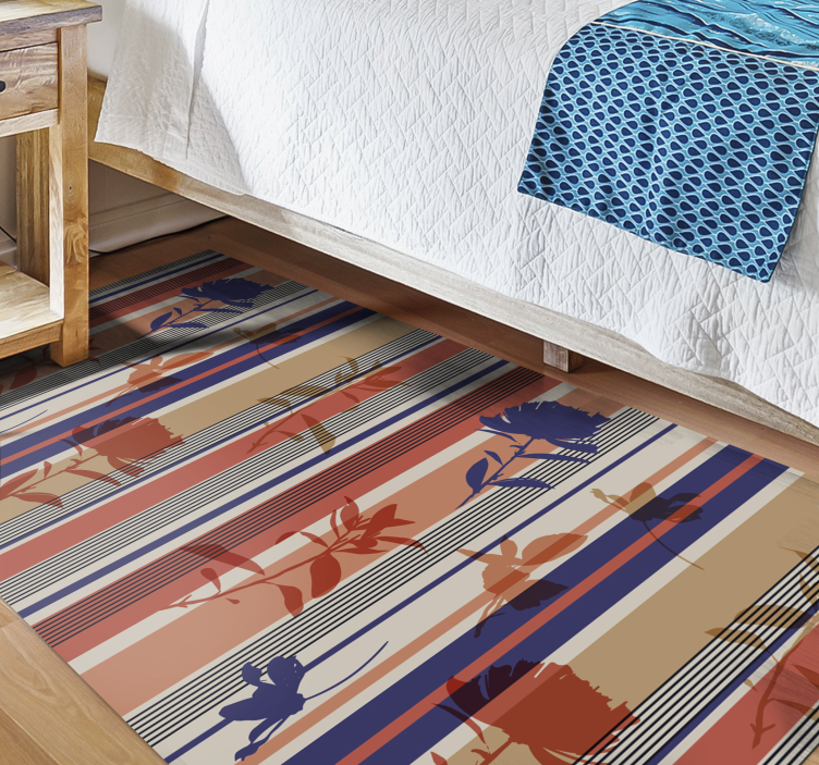 çizgili çiçek deseni çiçekler ve bitkiler pvc halı - TenStickers