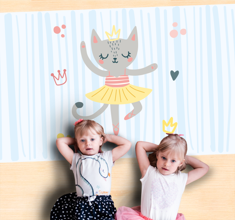 Dans eden kedi illüstrasyonu çocukta pvc halı - TenStickers