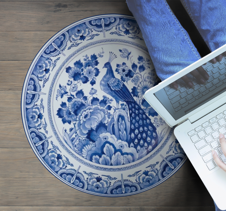 Delftware tavuskuşu karo halı - TenStickers