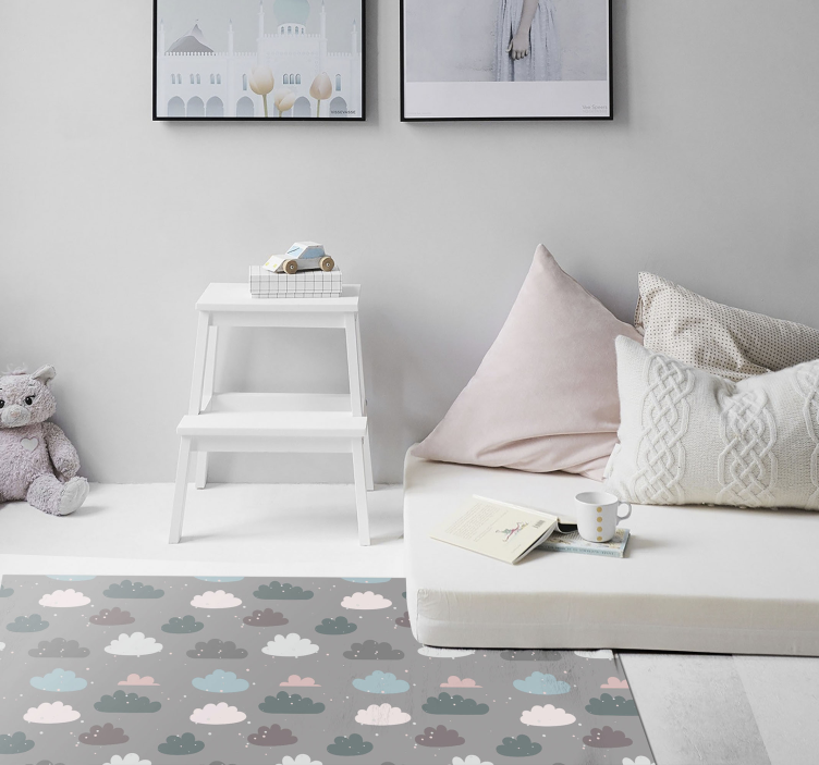 Desenli bulutlar çocuklar vinil halı - TenStickers