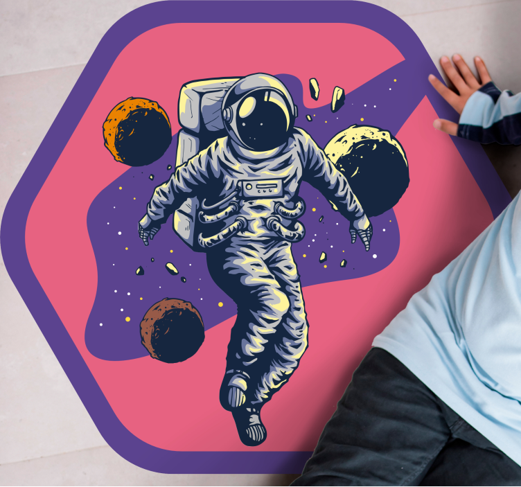 El çekilmiş astronot uçan tarzı yatak odası halısı - TenStickers