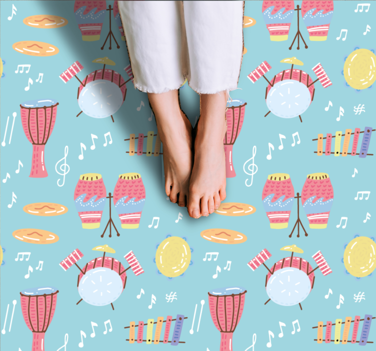 Elle çizilmiş müzik davulları kare vinil halı - TenStickers