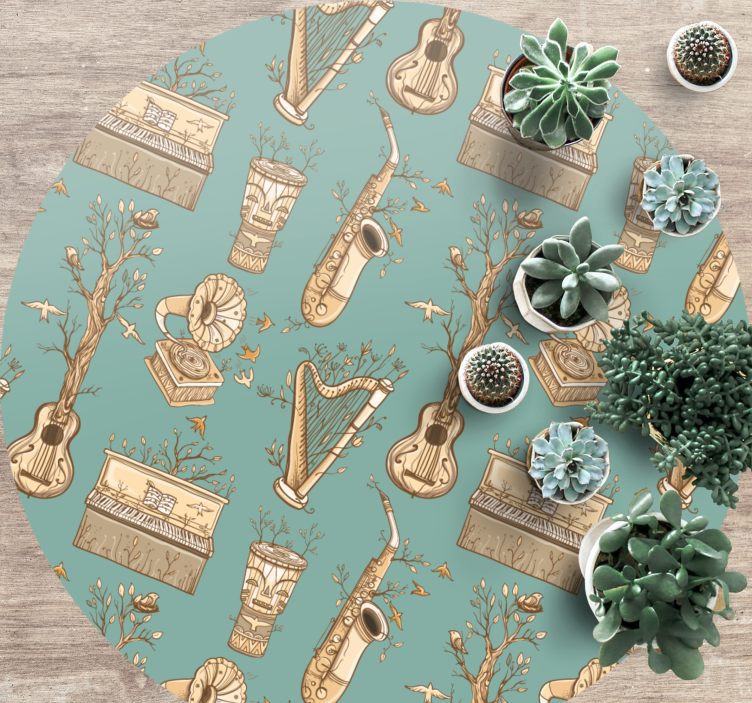 Eski müzik aletleri desen dairesel halı - TenStickers