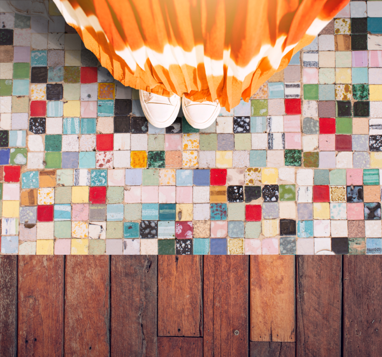 Eski renkli fayanslar banyo pvc halı - TenStickers