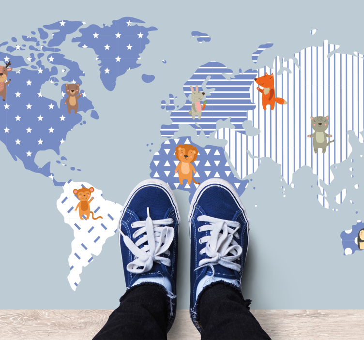 Farklı desenlerle renkli dünya haritası halısı - TenStickers