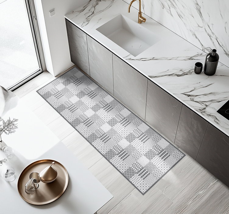Geometrik fayans efekti mutfak pvc halı - TenStickers