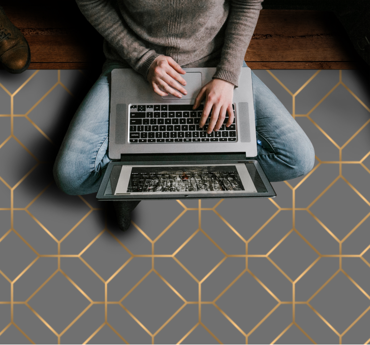 Geometrik gri ve altın geometrik halılar - TenStickers