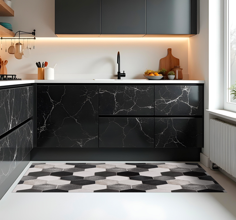 Gri altıgenler mutfak pvc halı - TenStickers