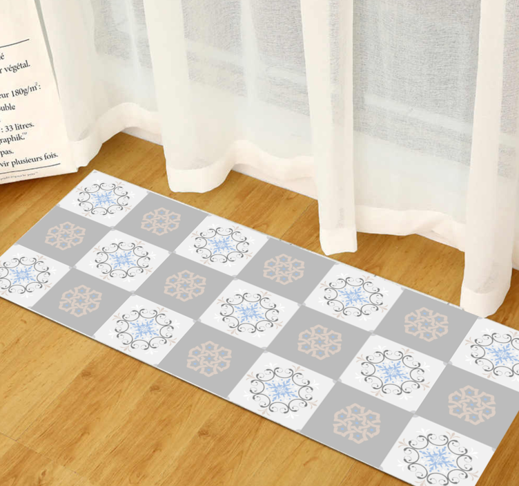 Gri narin çiçek karo halı - TenStickers