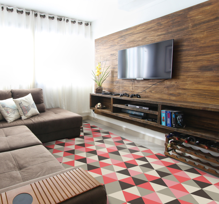 Gri ve pembe üçgen desenli geometrik kilim - TenStickers