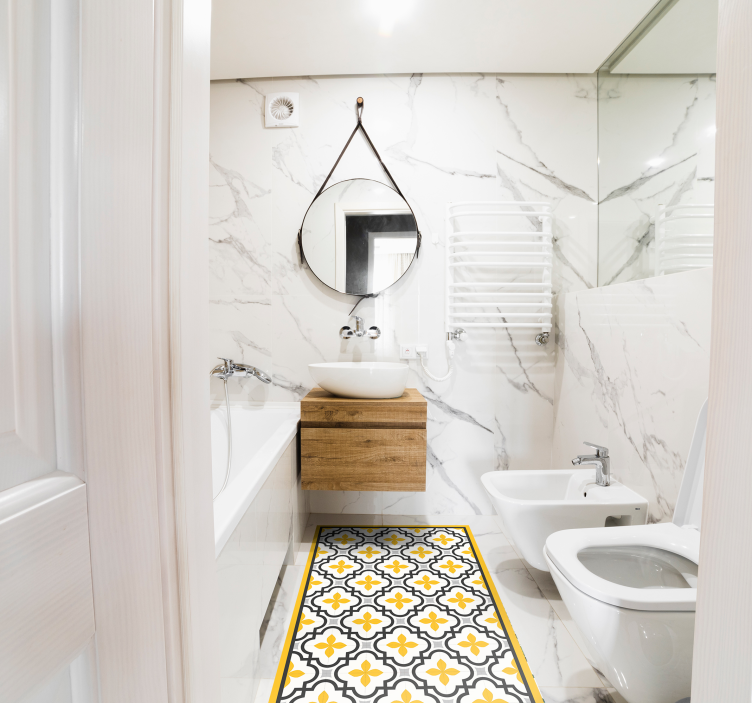 Gri ve sarı çiçek desenli karo halı - TenStickers