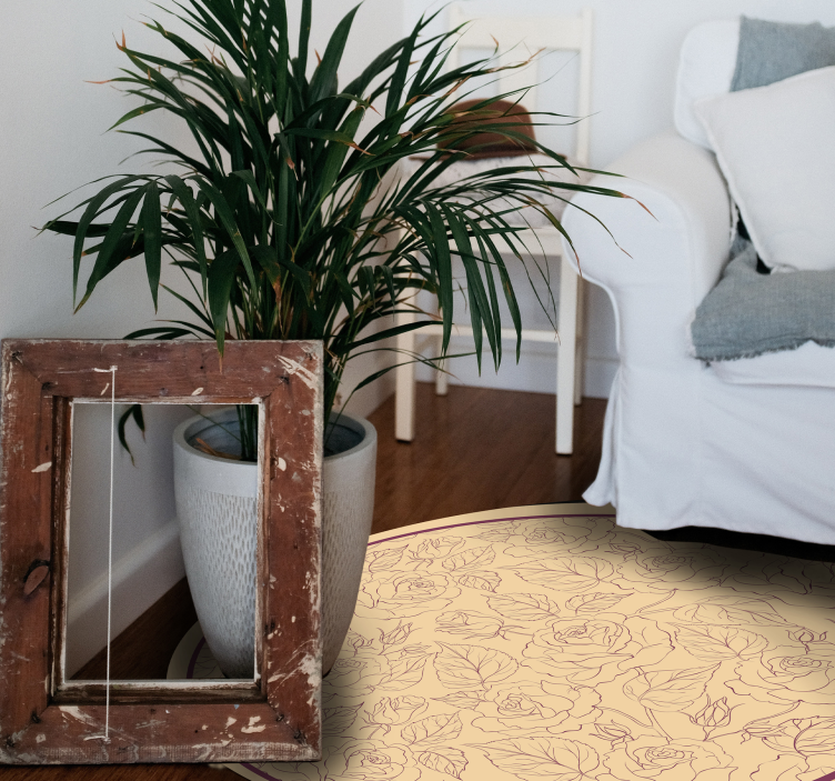 Gül deseni yuvarlak çiçekler ve bitkiler pvc halı - TenStickers