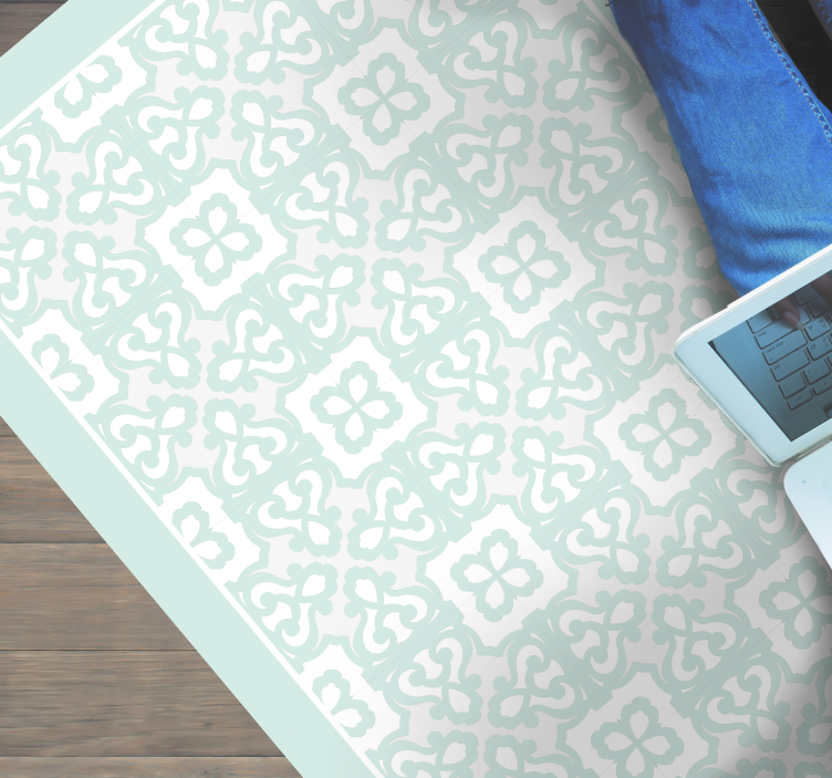 Hafif akuamarin çiçek desenli karo halı - TenStickers