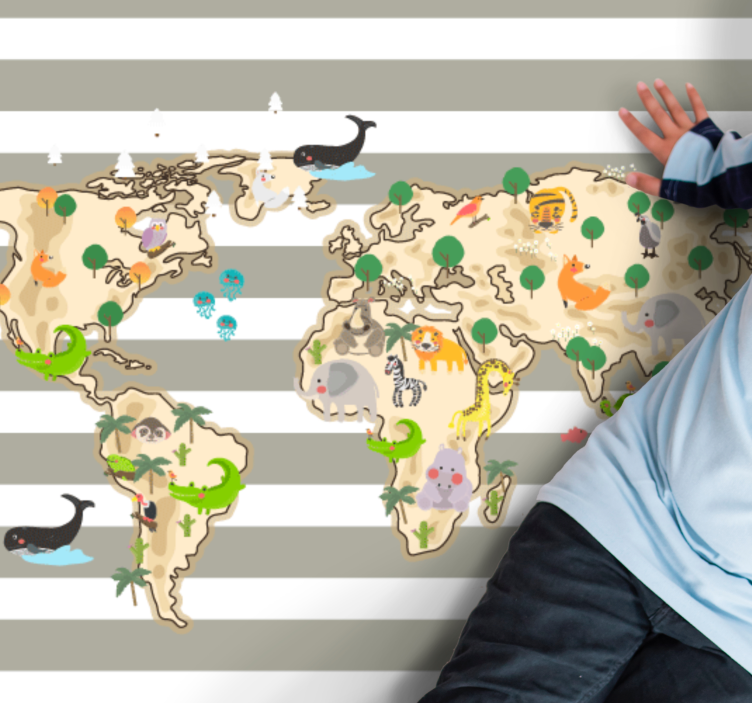 Hayvanlar dünya haritası halı ile vintage sanat tarzı - TenStickers