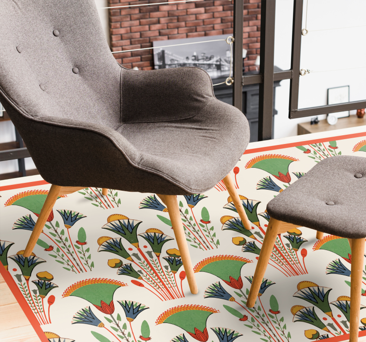 İskandinav vintage desen çiçekler ve bitkiler pvc halı - TenStickers