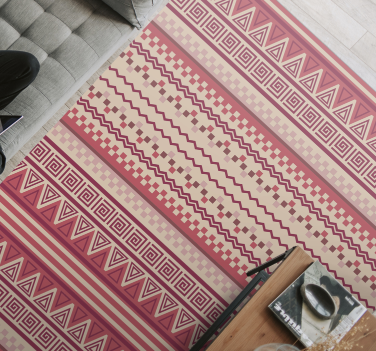 Pembe çizgili kilim etnik pvc halı - TenStickers
