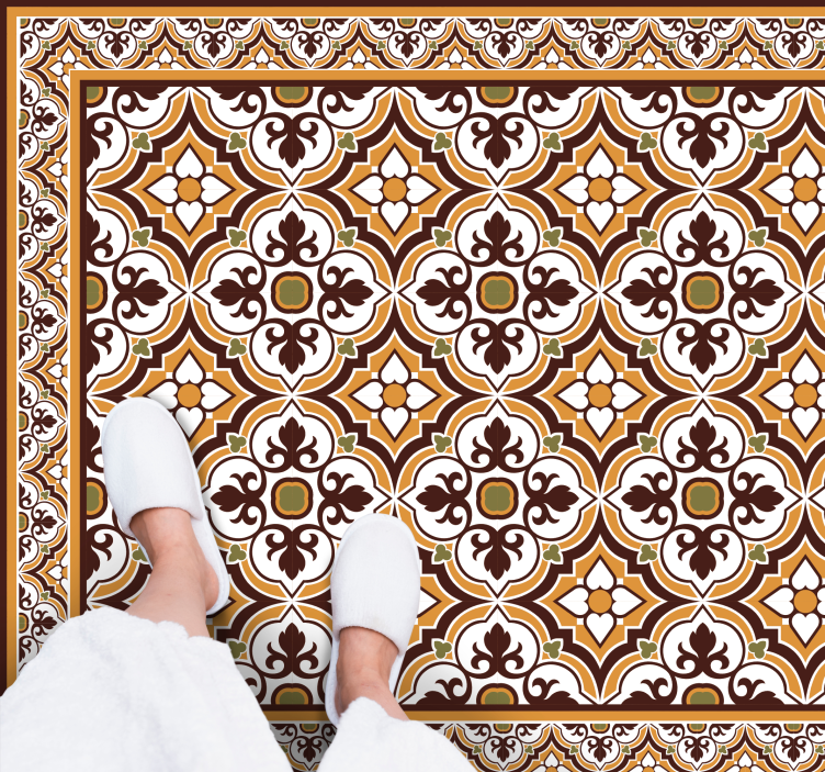 Kahverengi ve yeşil bitkiler desen karo halı - TenStickers