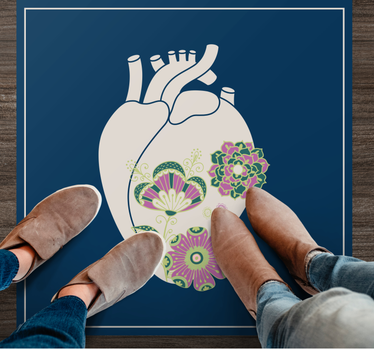 Kalp çiçek deseni iskandinav pvc halı - TenStickers