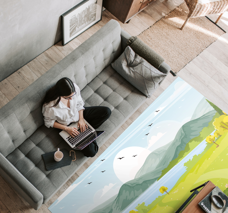 Karikatür dağ manzarası vinil halı - TenStickers