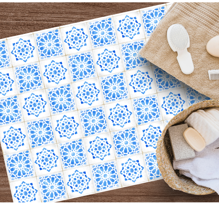 Karmaşık mavi desenler fayans efekti pvc halı - TenStickers