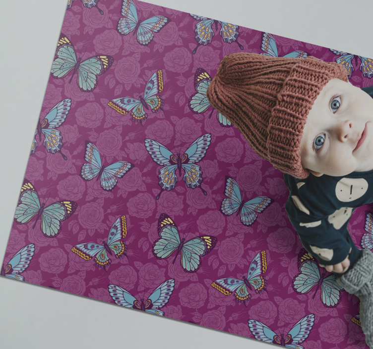 Kelebek çiçek motifi çiçekler ve bitkiler pvc halı - TenStickers