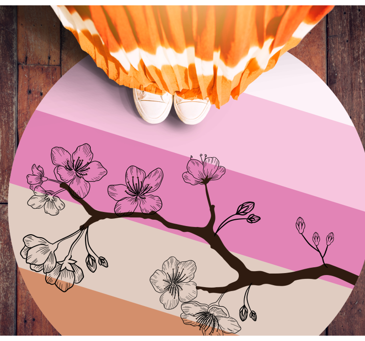 Kiraz çiçeği çizgili desen çiçekli kilim - TenStickers