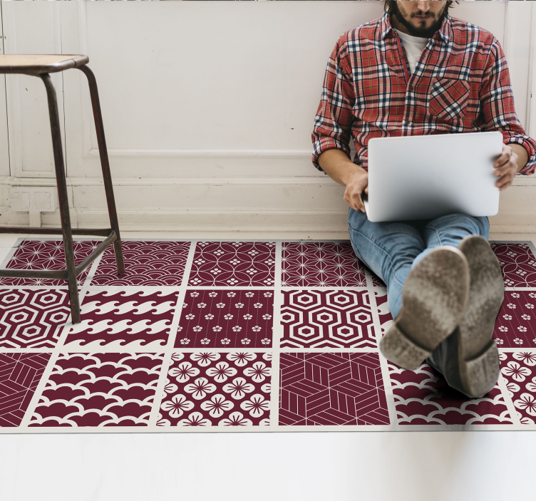 Kırmızı çini deseni vinil halı - TenStickers