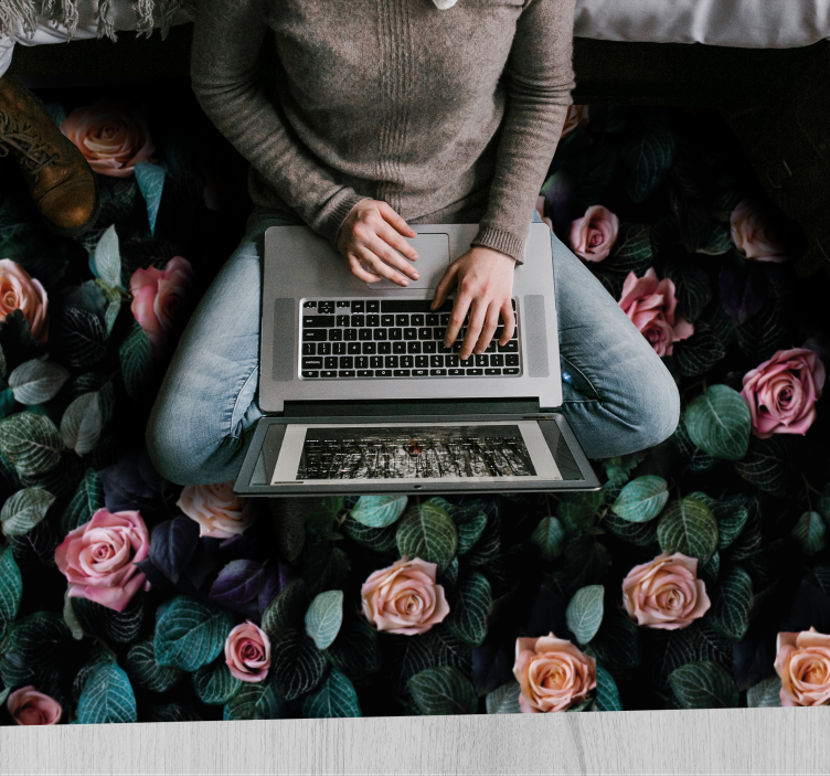 Kırmızı gül çiçek çiçekli kilim - TenStickers