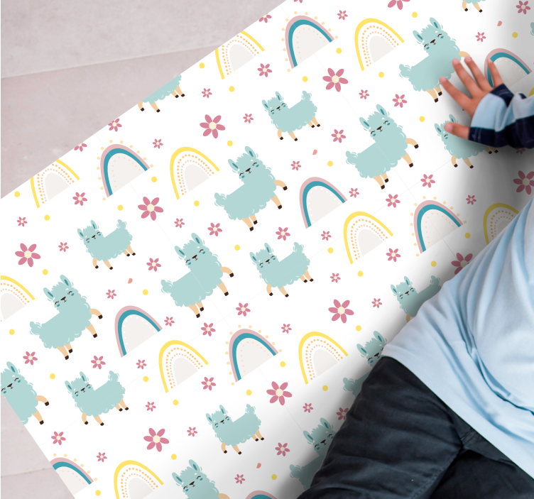 Komik koyun tek boynuzlu at desen çocuklar vinil halı - TenStickers