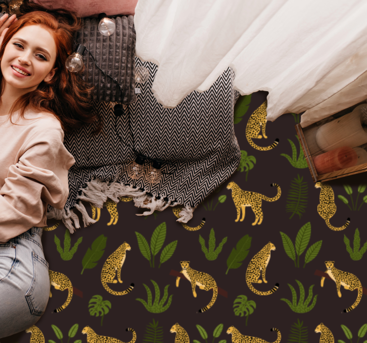 Koyu botanik vahşi leopar desen hayvan halısı - TenStickers