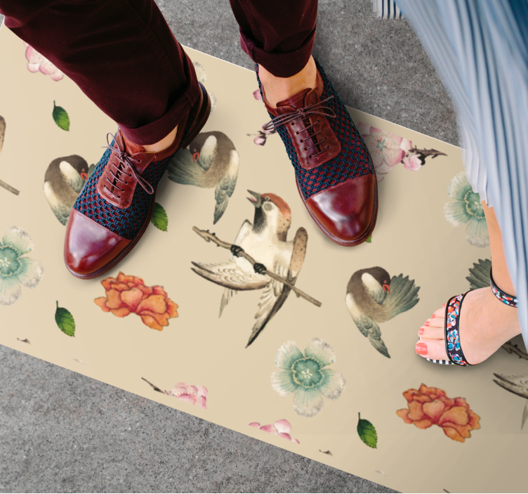 Kuşlar ve çiçekler Hayvan pvc halı - TenStickers