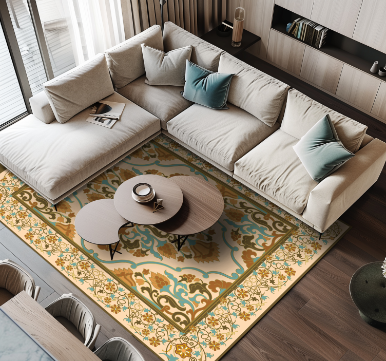 Mandala bej tasarım yemek odasi pvc halı - TenStickers