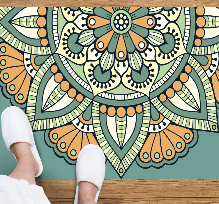 Mandala pvc halı yarım çiçek deseni - TenStickers