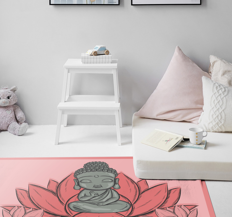 Meditasyon yapan buda sanat eseri mandala pvc halı - TenStickers