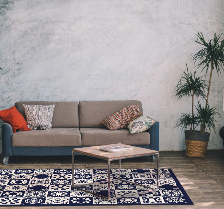 Mutfak vinil kilim mavi kareler kiremit - TenStickers