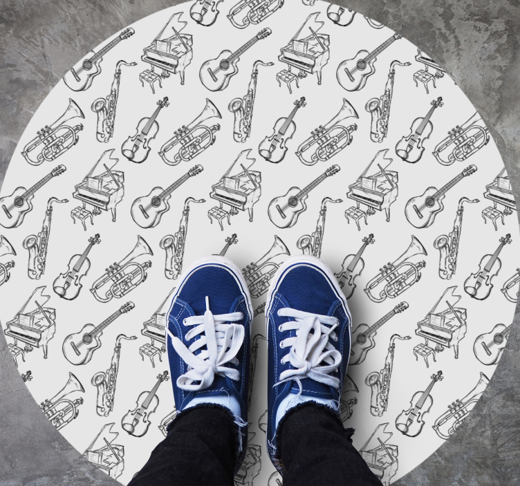 Müzik aletleri motifi yuvarlak pvc halı - TenStickers