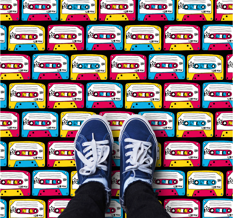 Müzik kaseti sembolleri desen kare vinil halı - TenStickers