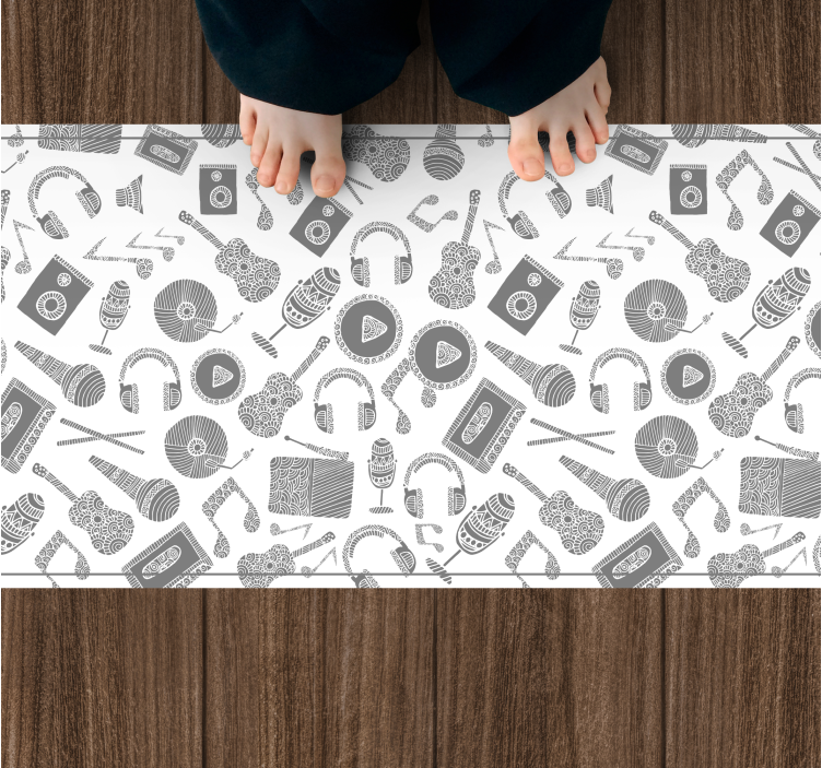 Müzikal elemanlar deseni pvc halı - TenStickers