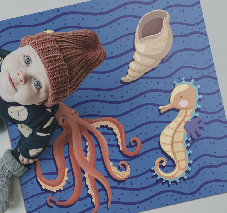 Okyanus hayvanları oyun zamanı çocukta pvc halı - TenStickers